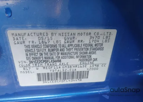 2015 Nissan Versa Note Sv z USA, uszkodzony, nr VIN 3N1CE2CP0FL434498